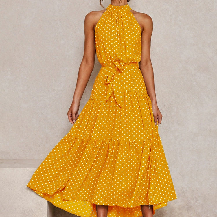 Orlena | Women's Summer Halter Midi Dress with Polka Dots