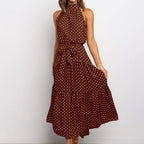 Orlena | Damska Letnia Sukienka Halter w Grochy Midi