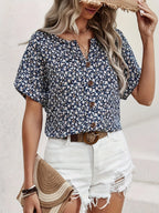Norella | Blusa estiva da donna a fiori con bottoni e taglio ampio
