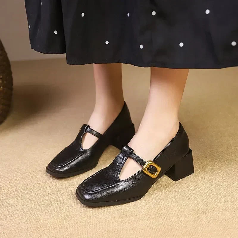Marvella | Women's Classic Mary Jane Shoes with Buckle and Square Toe