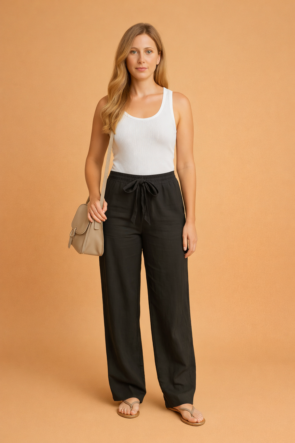 Darvella | Women's Straight Pants with High Waist and Tie Casual
