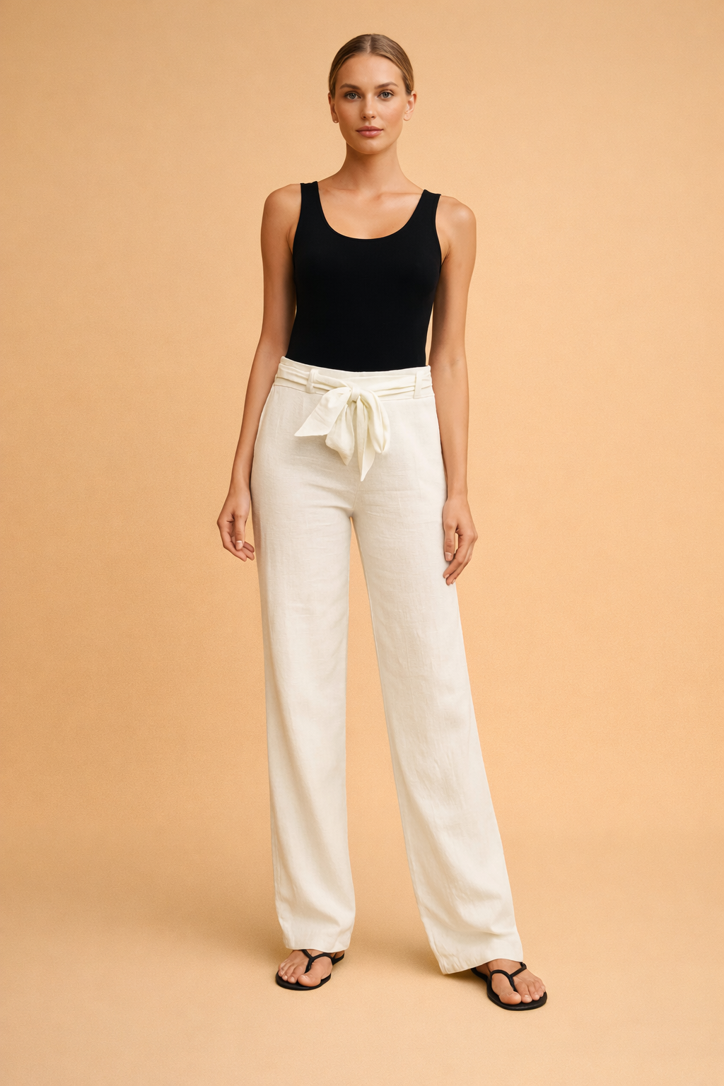 Darvella | Women's Straight Pants with High Waist and Tie Casual