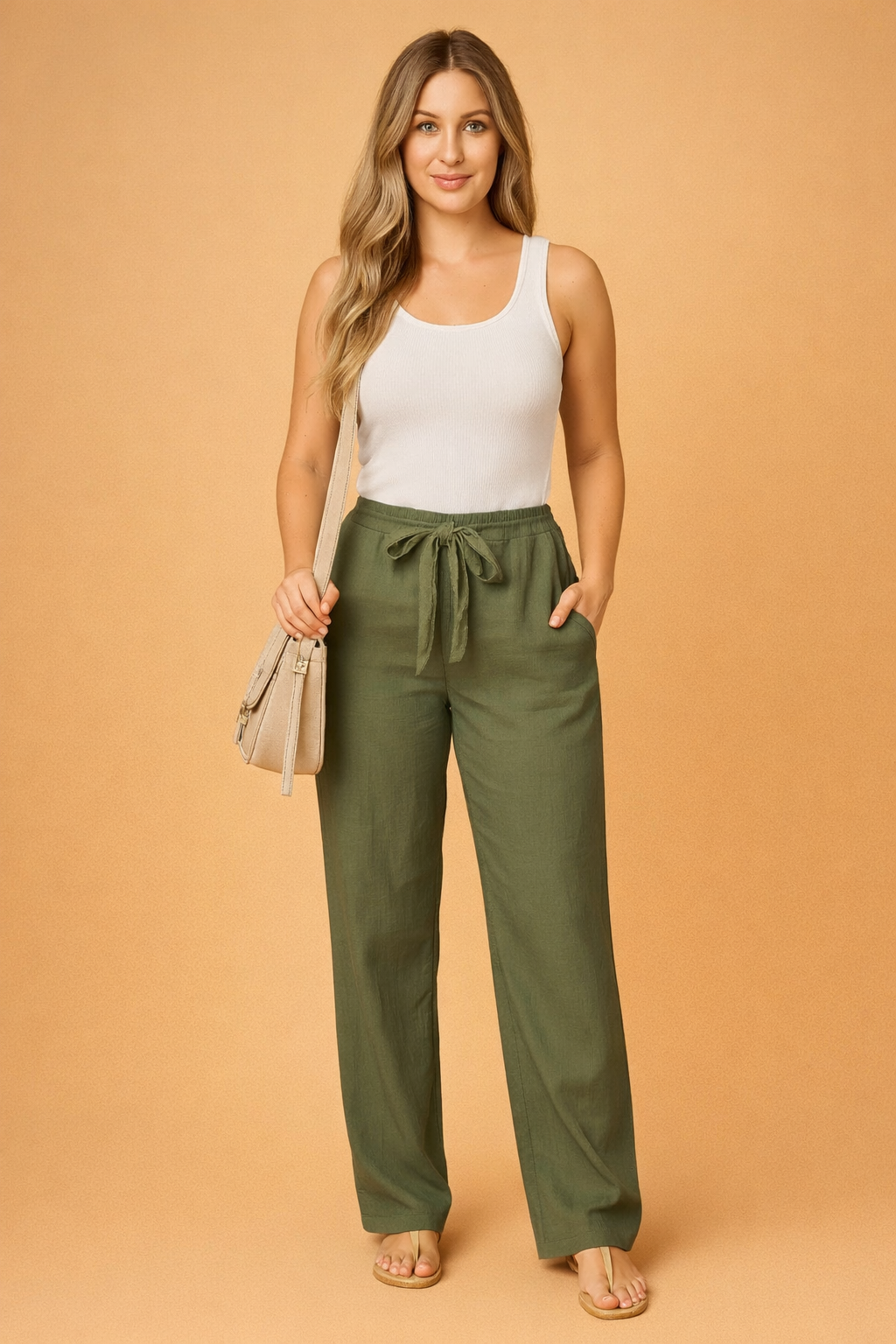 Darvella | Women's Straight Pants with High Waist and Tie Casual
