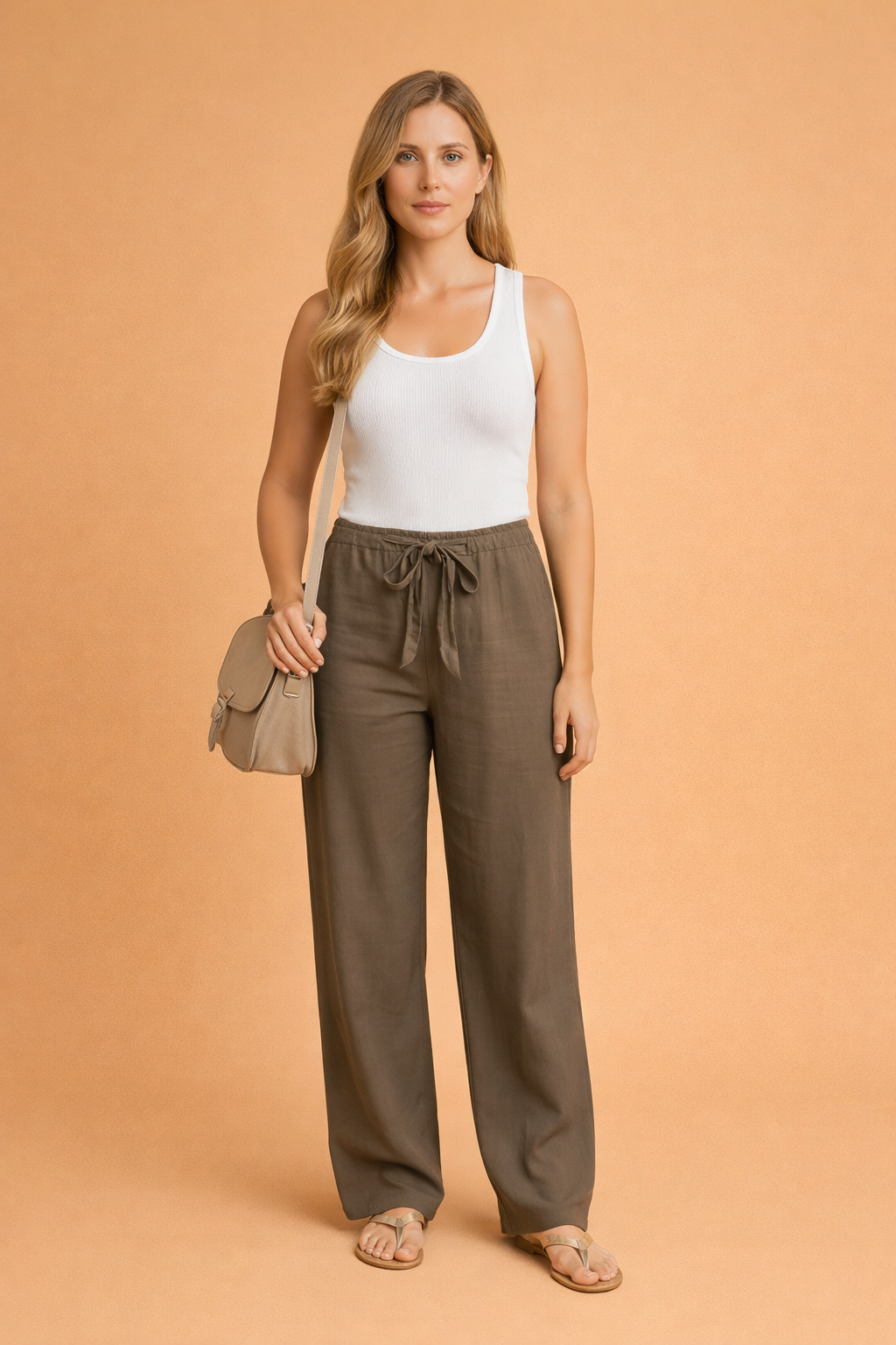 Darvella | Pantaloni Donna Dritti a Vita Alta con Laccio Casual