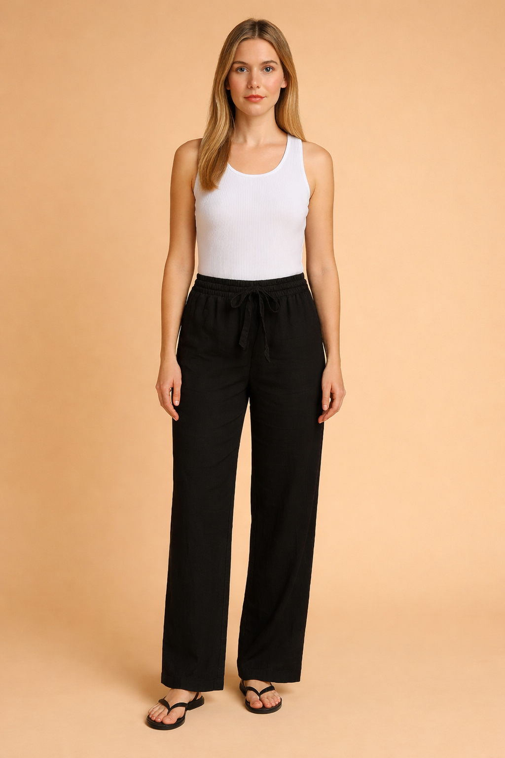 Darvella | Women's Straight Pants with High Waist and Tie Casual