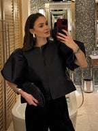 Zarevia | Blusa elegante da donna in raso con maniche a sbuffo