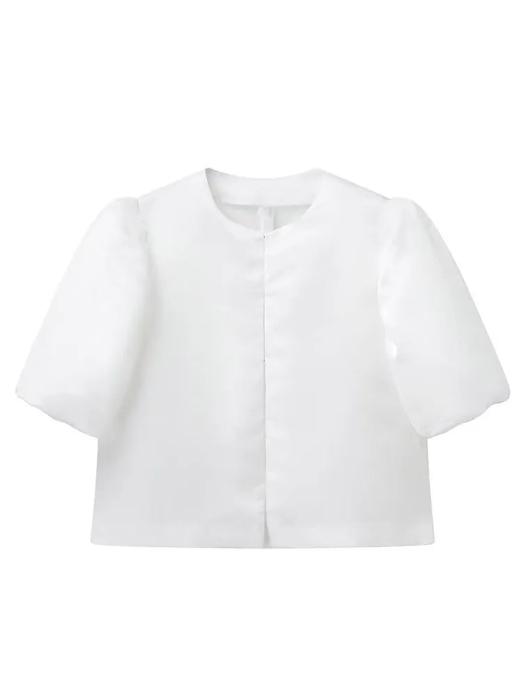 Zarevia | Women's Elegant Satin Blouse with Puffy Sleeves