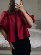 Zarevia | Blusa elegante da donna in raso con maniche a sbuffo