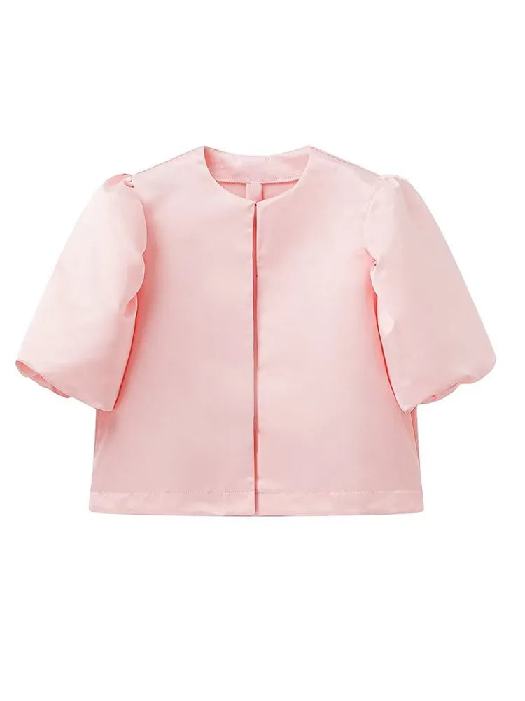 Zarevia | Women's Elegant Satin Blouse with Puffy Sleeves