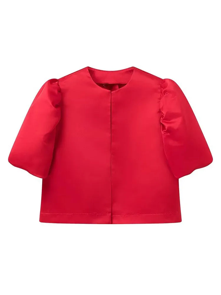 Zarevia | Women's Elegant Satin Blouse with Puffy Sleeves