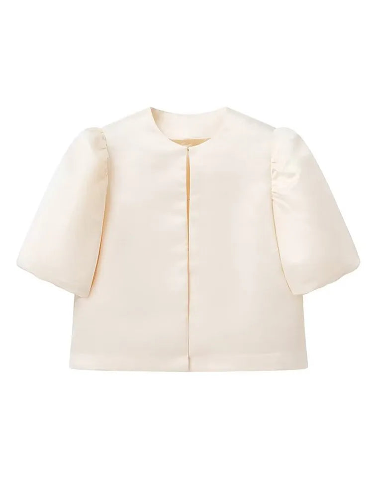 Zarevia | Women's Elegant Satin Blouse with Puffy Sleeves