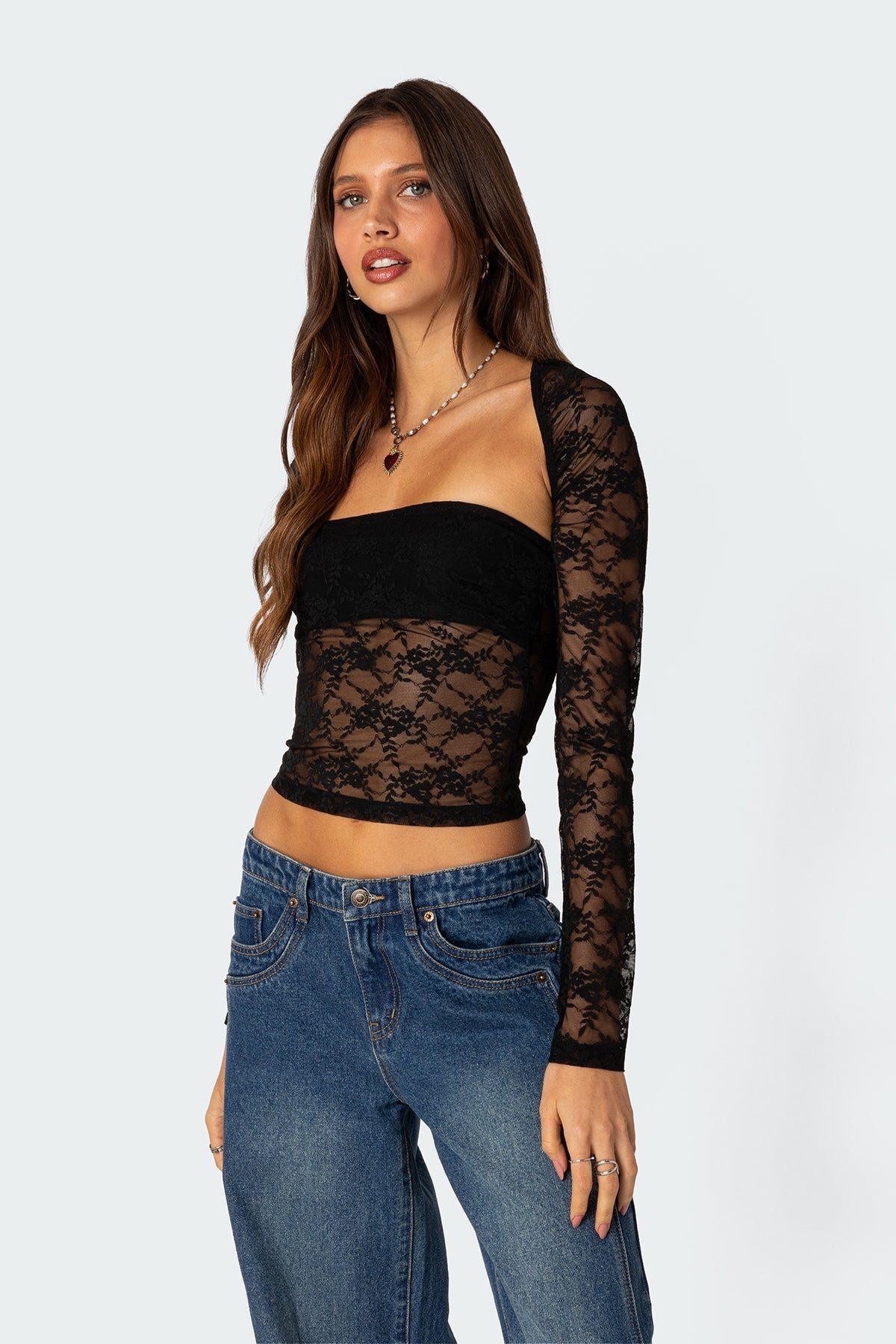 Darevia | Top Elegante da Donna in Pizzo 2 Pezzi Attillato