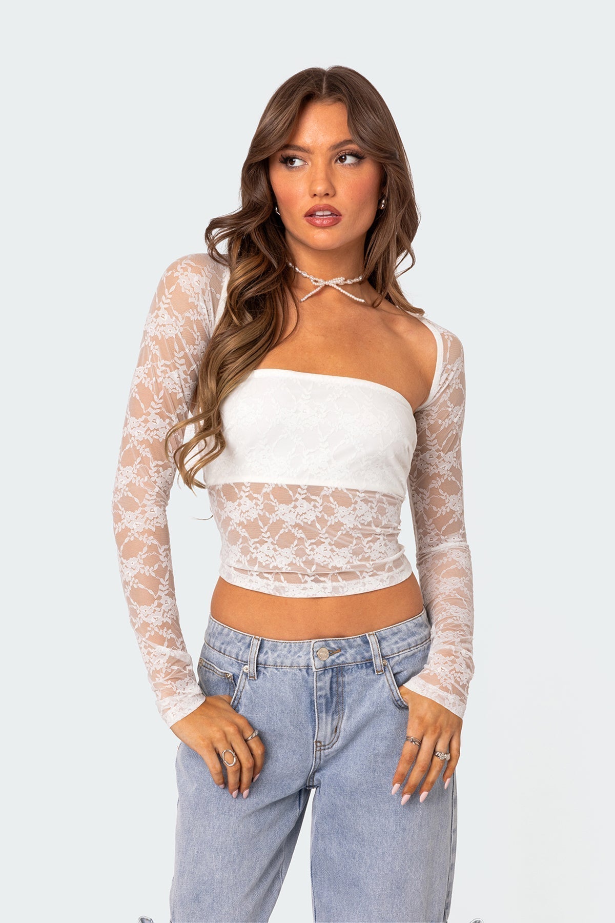 Darevia | Women's Elegant Fitted Lace 2-Piece Top