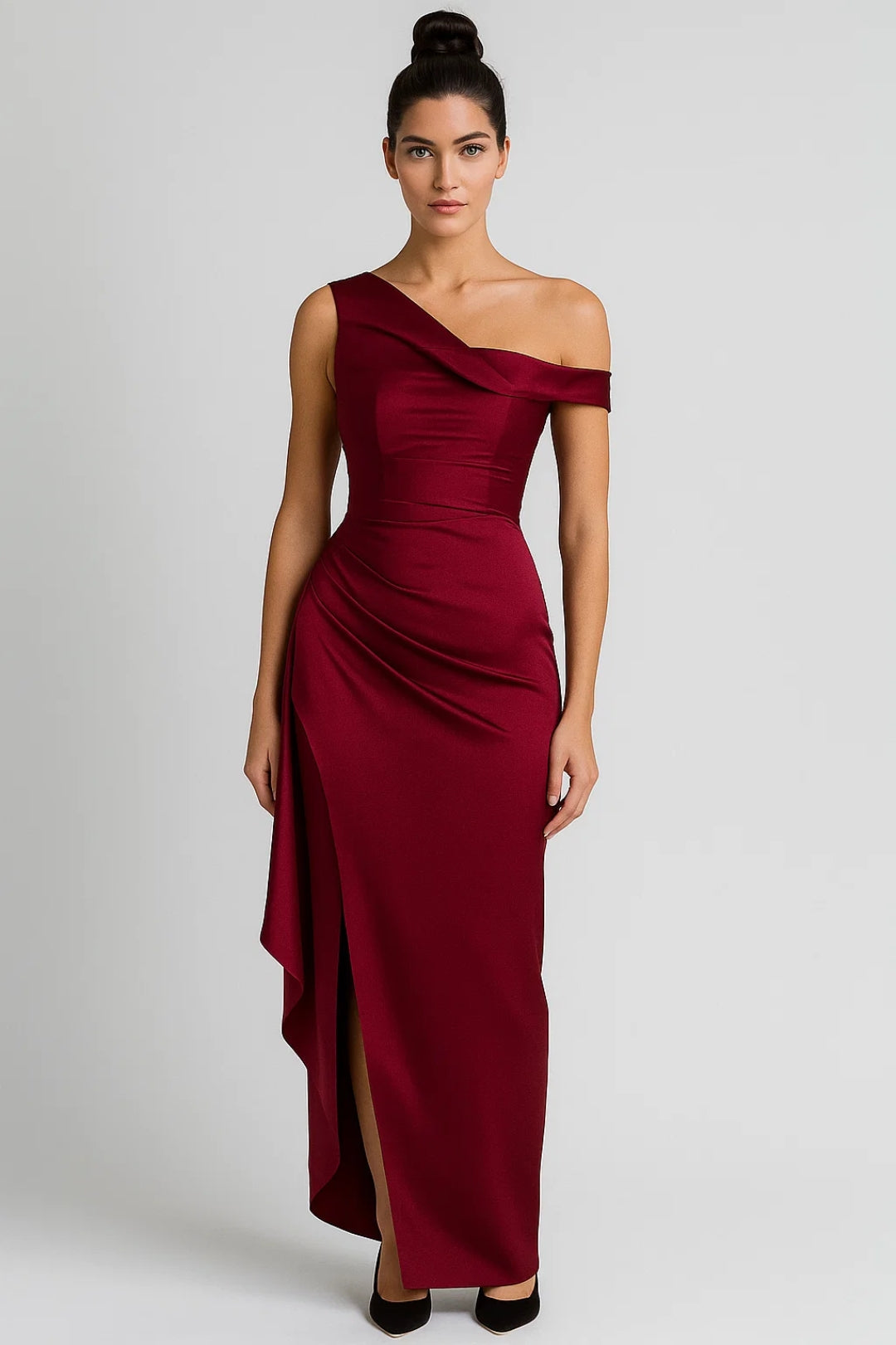 Felina | Damska Elegancka Sukienka Maxi Asymetryczna Drapowana