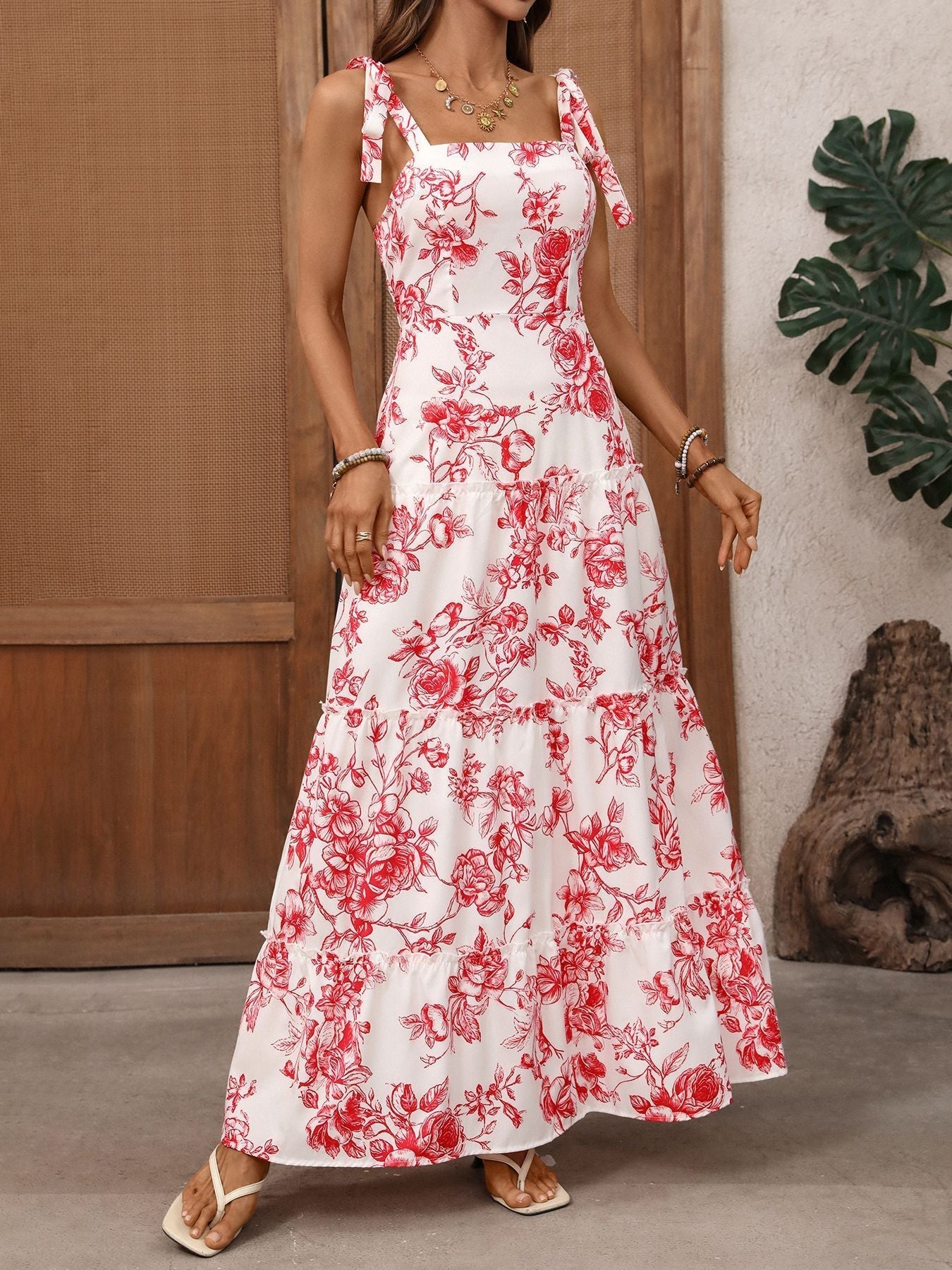 Florensa | Abito Estivo Maxi Donna a Fiori con Spalline e Laccio