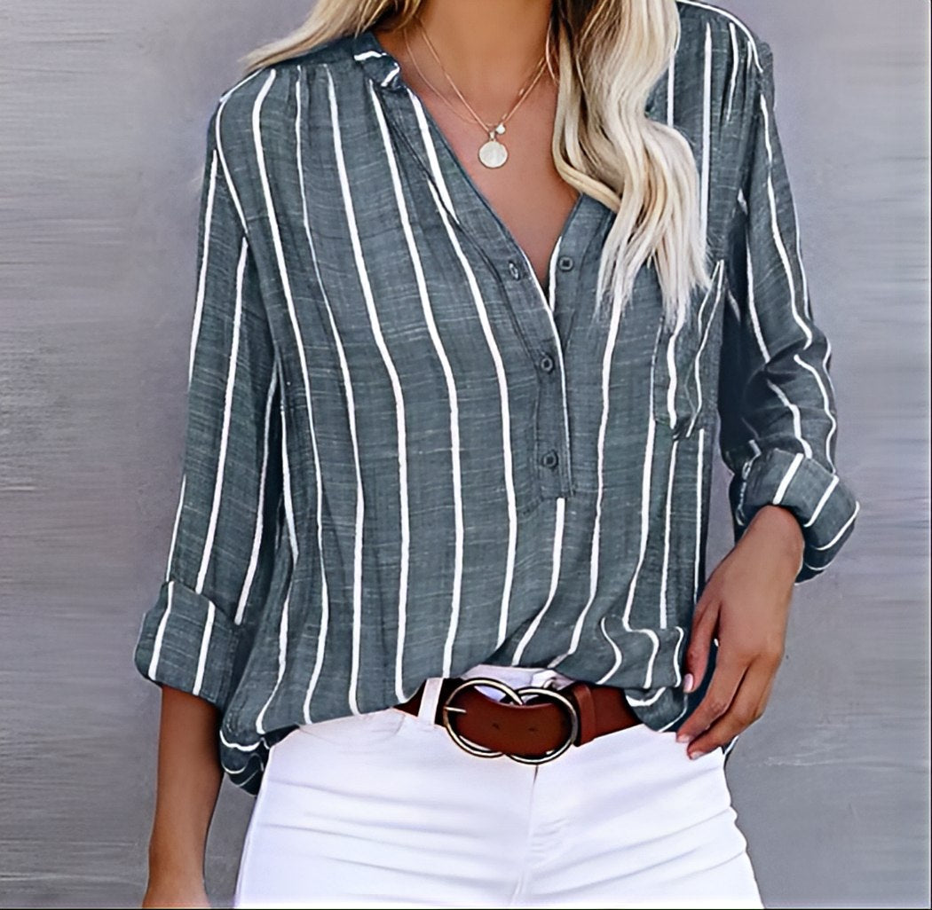 Virella | Women's Casual Striped Shirt Loose Fit with Buttons