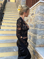 Larevia | Top elegante da donna in pizzo con maniche lunghe aderente