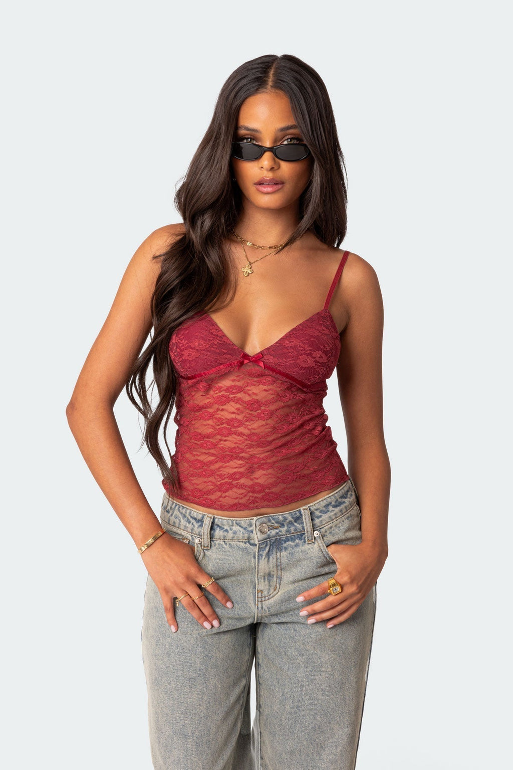 Velmora | Top elegante da donna in pizzo aderente con spalline