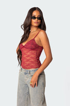 Velmora | Top elegante da donna in pizzo aderente con spalline
