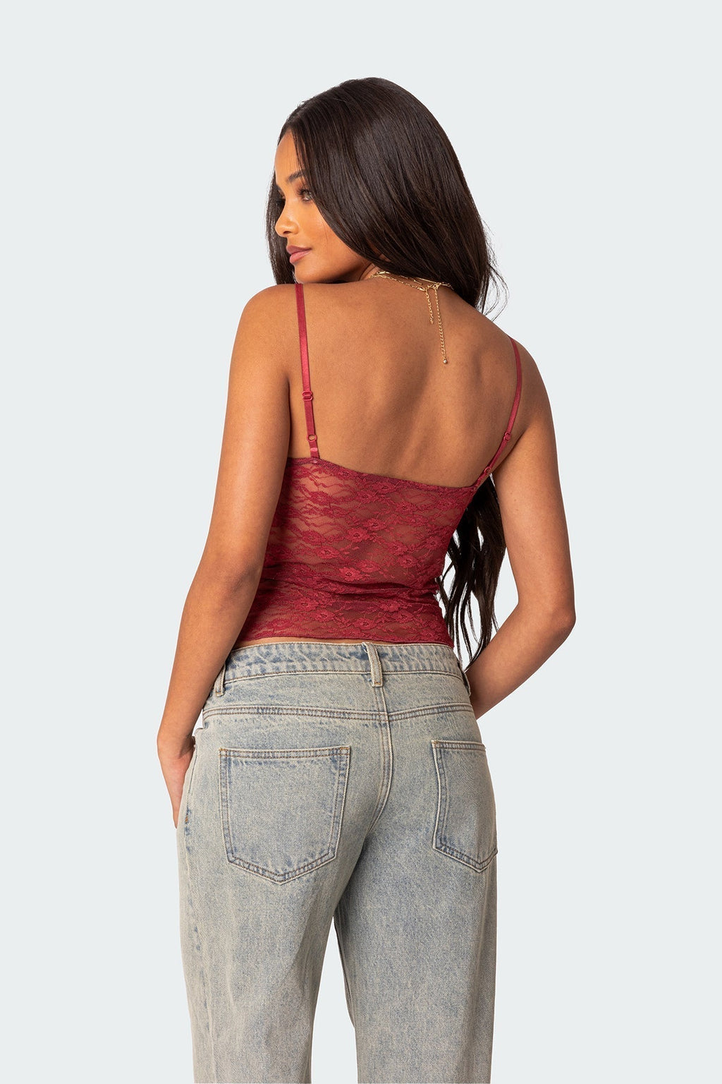 Velmora | Top elegante da donna in pizzo aderente con spalline