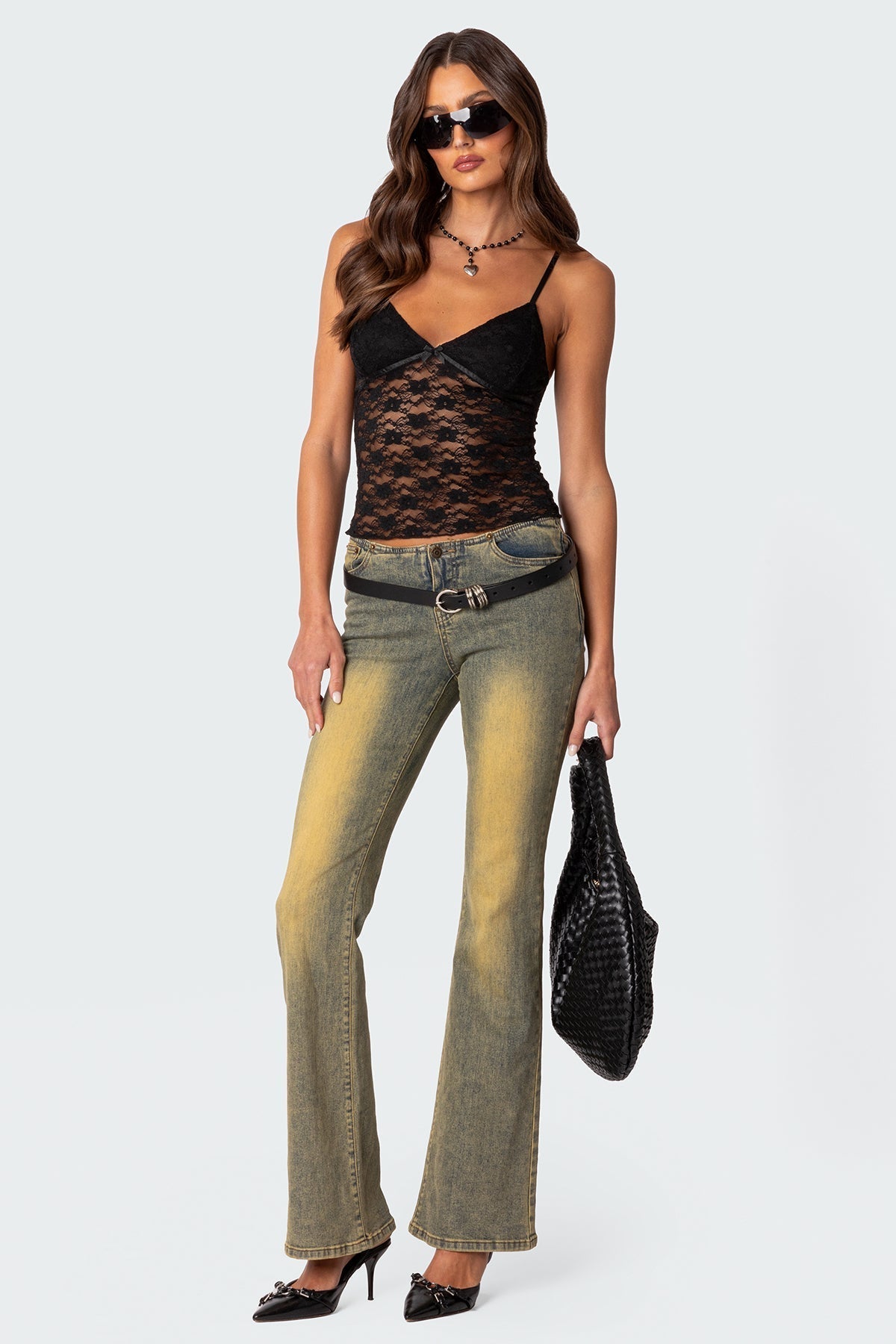 Velmora | Top elegante da donna in pizzo aderente con spalline