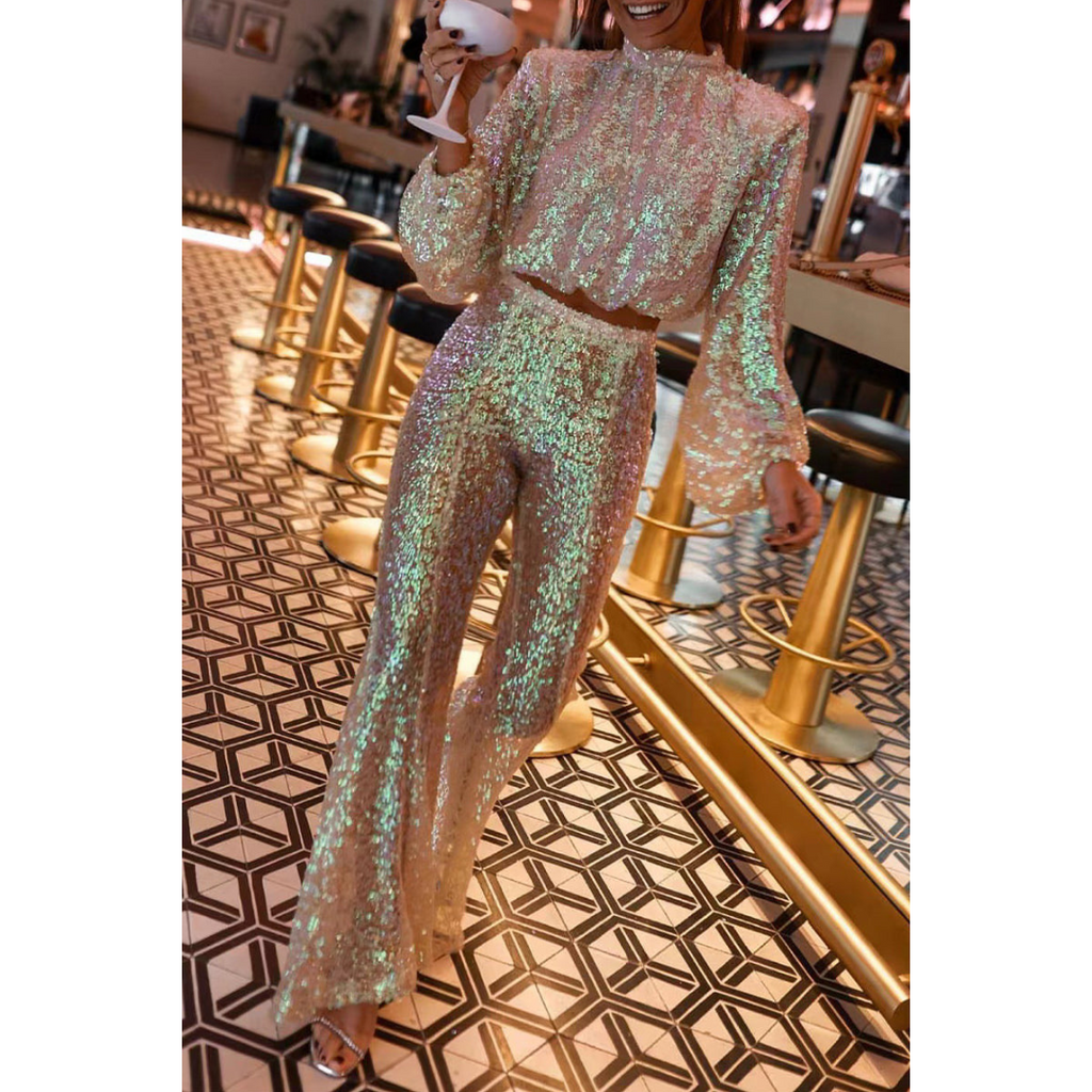 Valeria | Completo di Lusso con Paillettes: Camicetta e Pantaloni