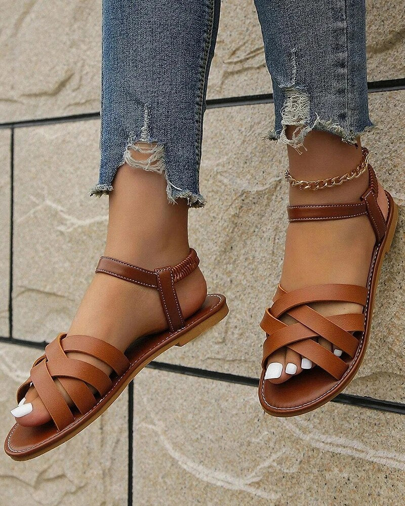 Arvella | Sandali Donna Bassi con Cinghie Incrociate Estivi Casual