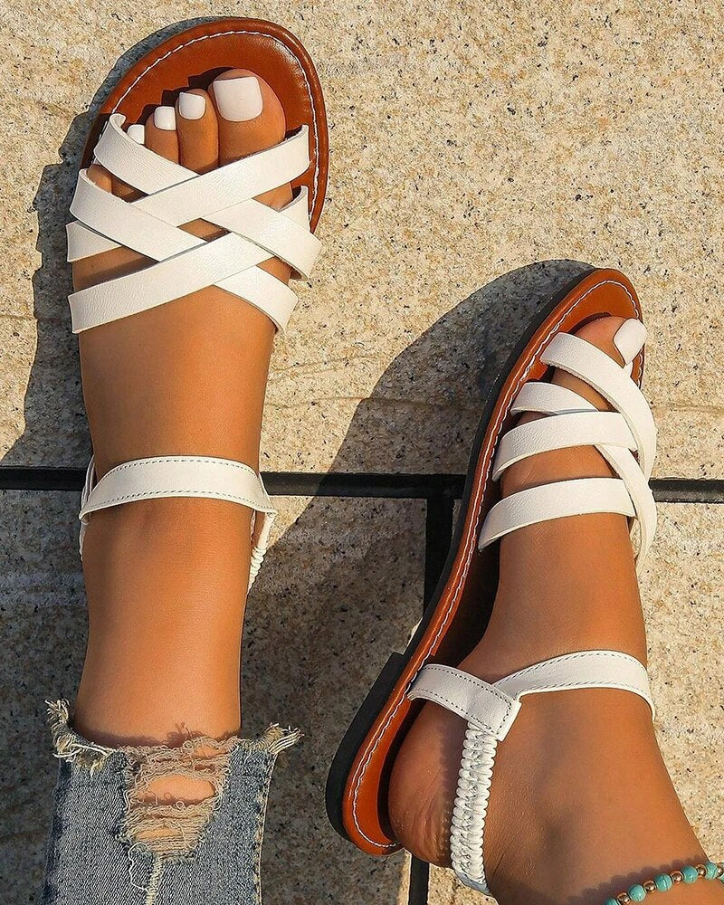 Arvella | Sandali Donna Bassi con Cinghie Incrociate Estivi Casual