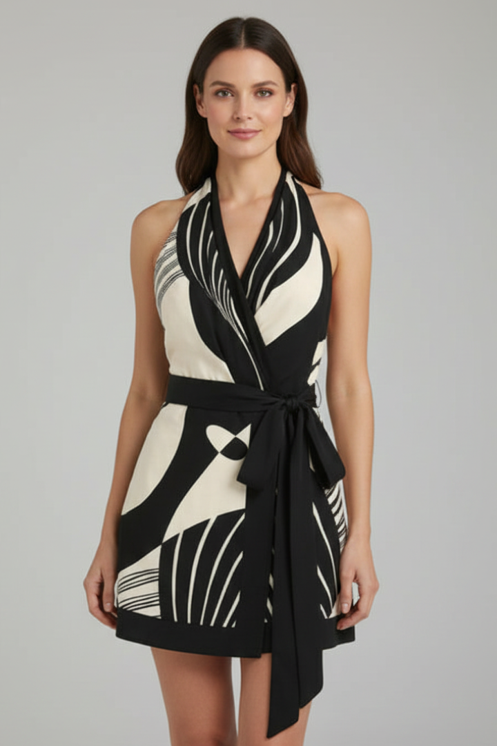 Florence | Mini abito elegante da donna con scollo all'americana e cintura