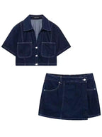 Nova | Women's Denim Set with Crop Top and Mini Skort