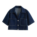 Zelina | Damska Casualowy Komplet Jeansowy Z Crop Topem i Mini Spódnico-Spodenkami