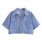 Zelina | Damska Casualowy Komplet Jeansowy Z Crop Topem i Mini Spódnico-Spodenkami