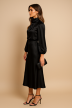 Aurelline | Abito midi da donna in raso con scollo alto