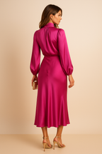 Aurelline | Abito midi da donna in raso con scollo alto