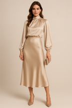 Aurelline | Abito midi da donna in raso con scollo alto