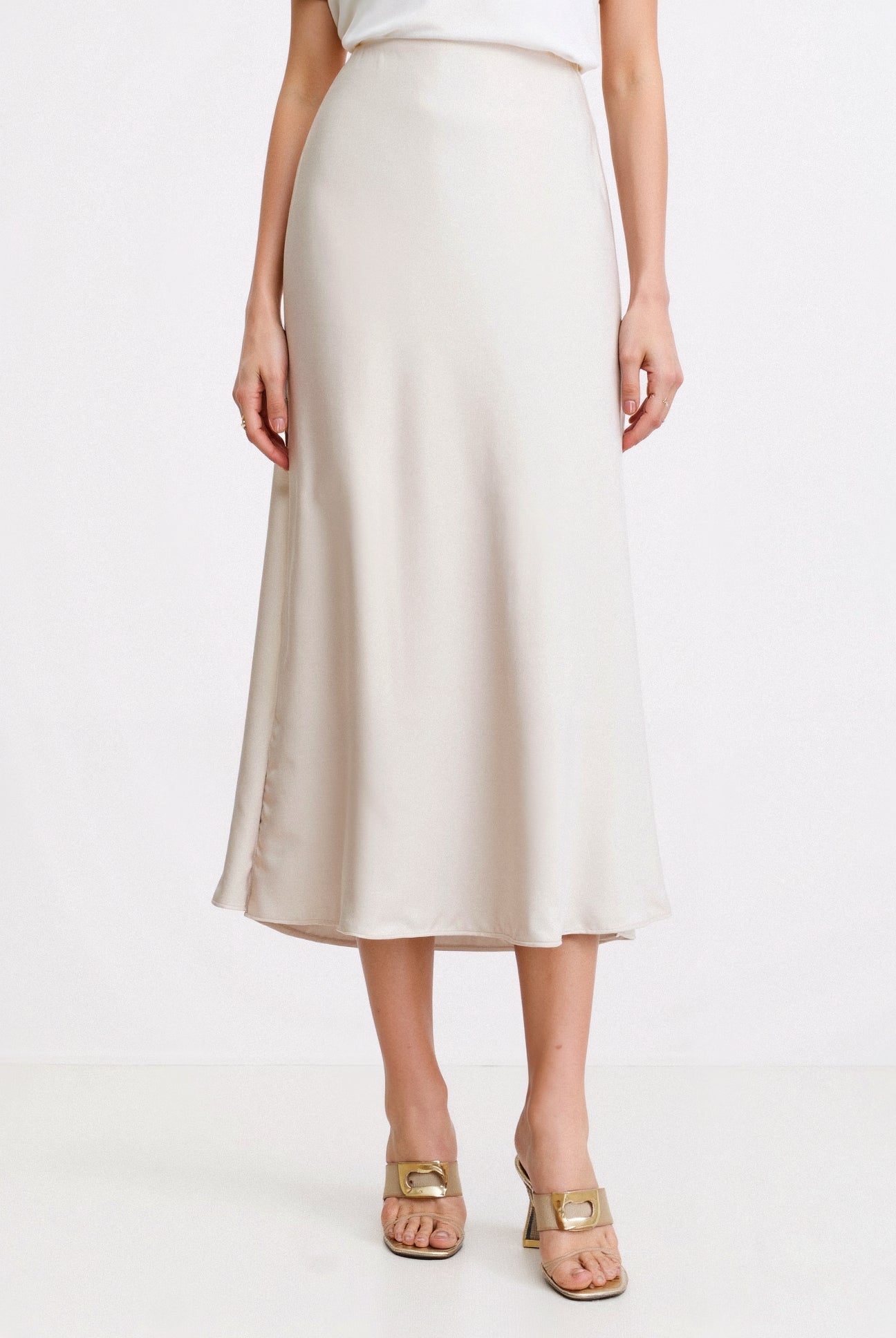 Valeria | Damska Elegancka Satynowa Spódnica Maxi Kremowa