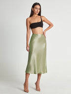 Camila | Damska Elegancka Spódnica Midi z Wysokim Stanem Satynowa