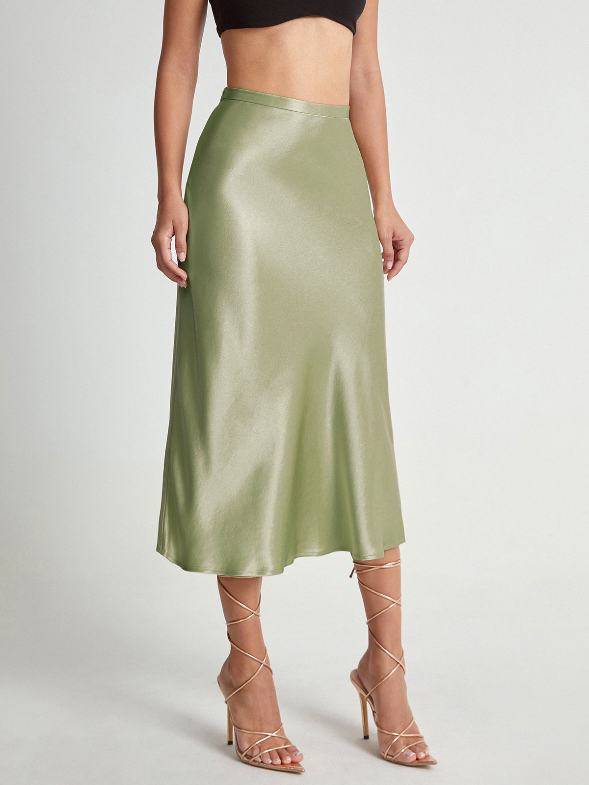 Camila | Damska Elegancka Spódnica Midi z Wysokim Stanem Satynowa