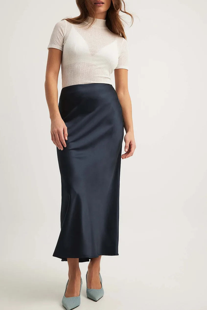 Valeria | Damska Elegancka Minimalistyczna Spódnica Maxi Satynowa