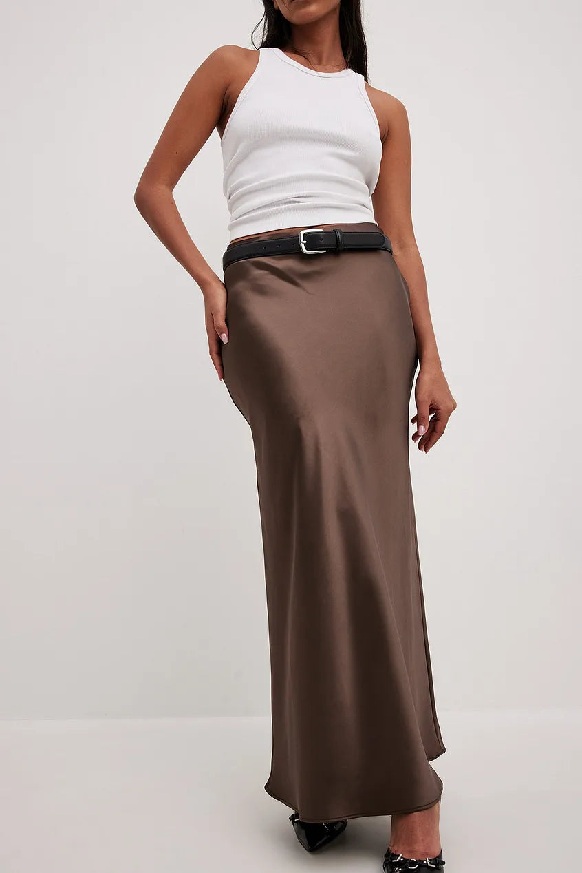 Valeria | Damska Elegancka Minimalistyczna Spódnica Maxi Satynowa