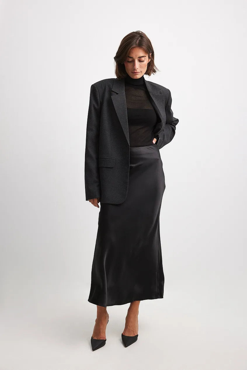 Valeria | Damska Elegancka Minimalistyczna Spódnica Maxi Satynowa