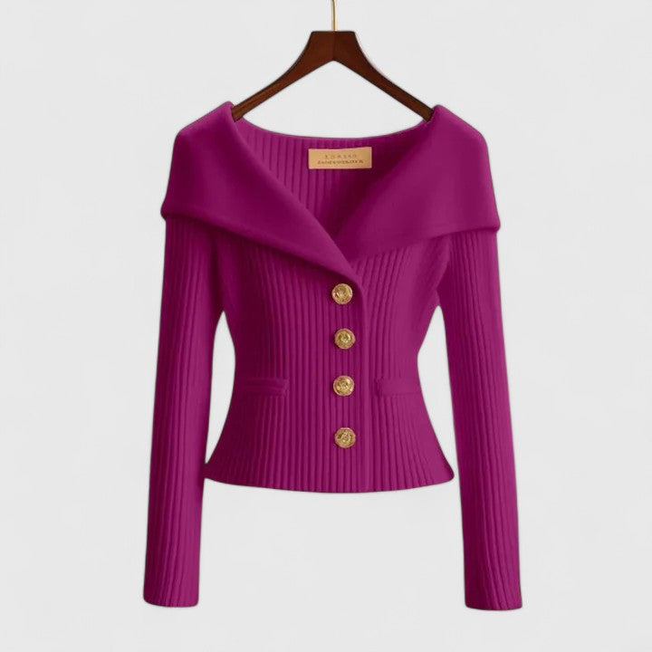 Solenne | Women's Elegant Ribbed Sweater with Exposed Shoulders
