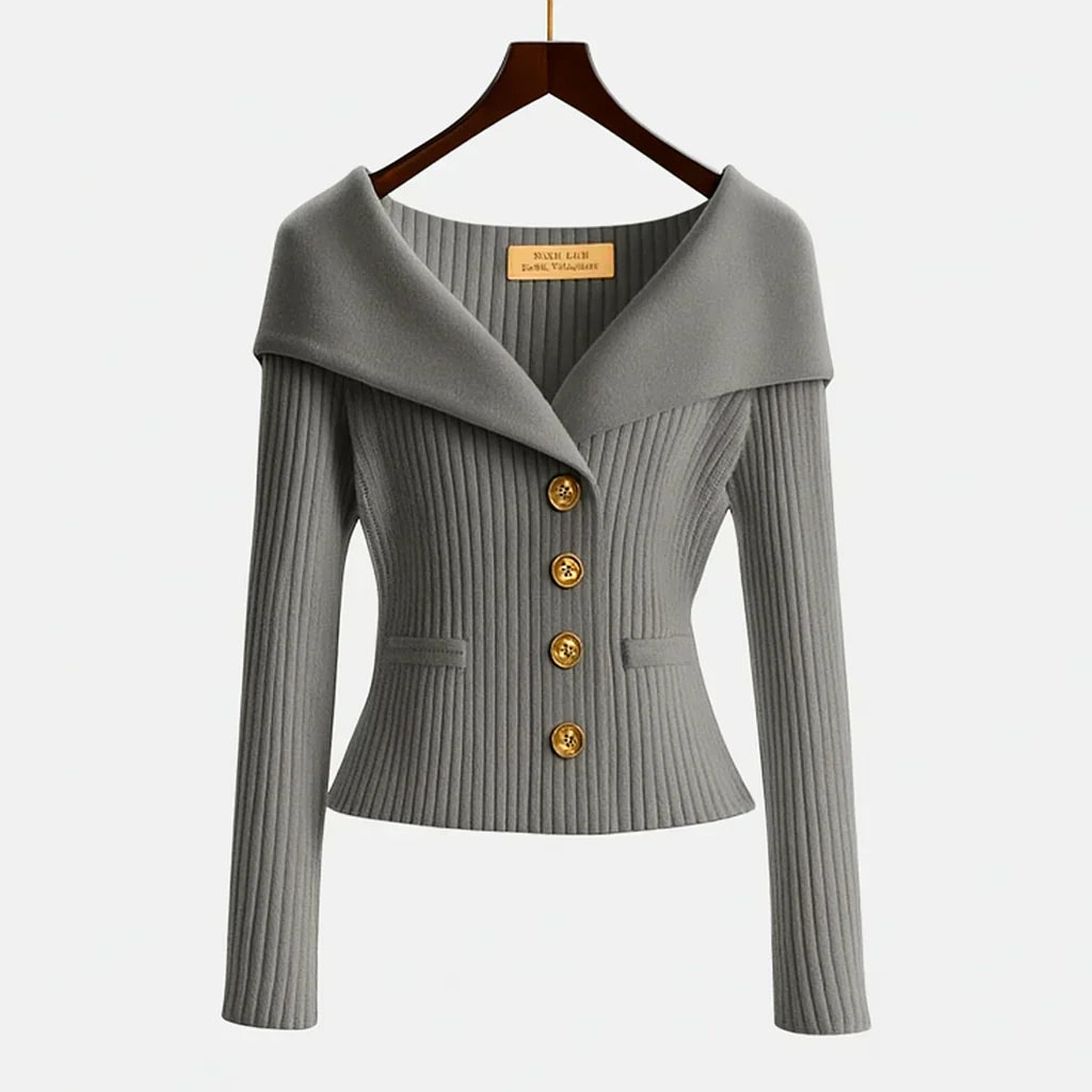 Solenne | Women's Elegant Ribbed Sweater with Exposed Shoulders