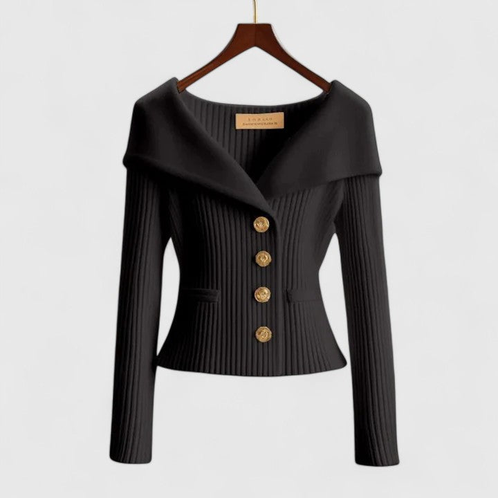 Solenne | Women's Elegant Ribbed Sweater with Exposed Shoulders