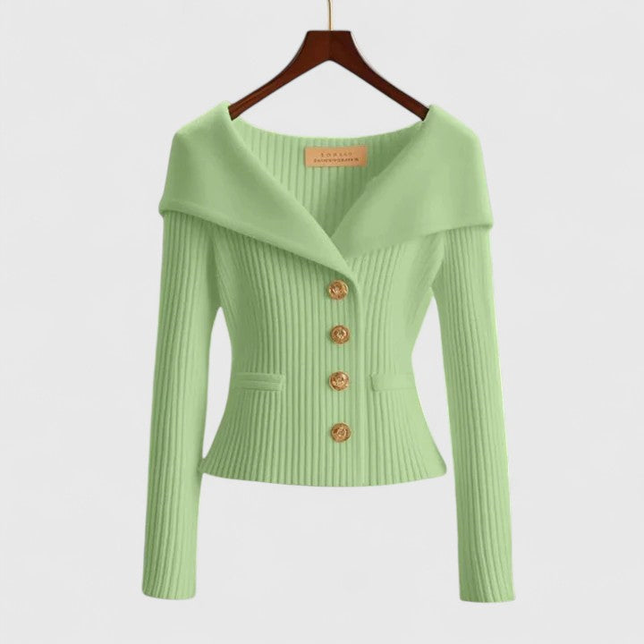 Solenne | Women's Elegant Ribbed Sweater with Exposed Shoulders