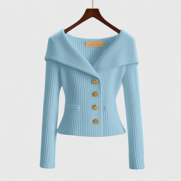Solenne | Women's Elegant Ribbed Sweater with Exposed Shoulders