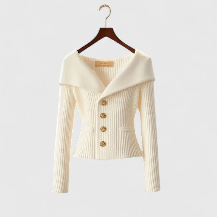 Solenne | Women's Elegant Ribbed Sweater with Exposed Shoulders
