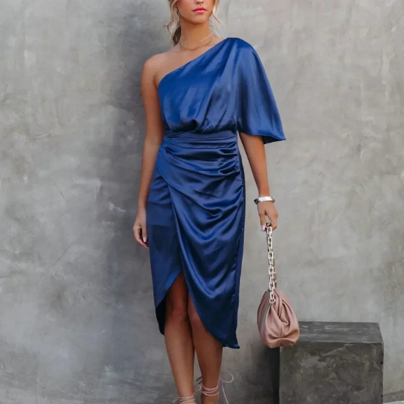 Elaris | Abito Midi Elegante da Donna Monospalla con Drappeggio