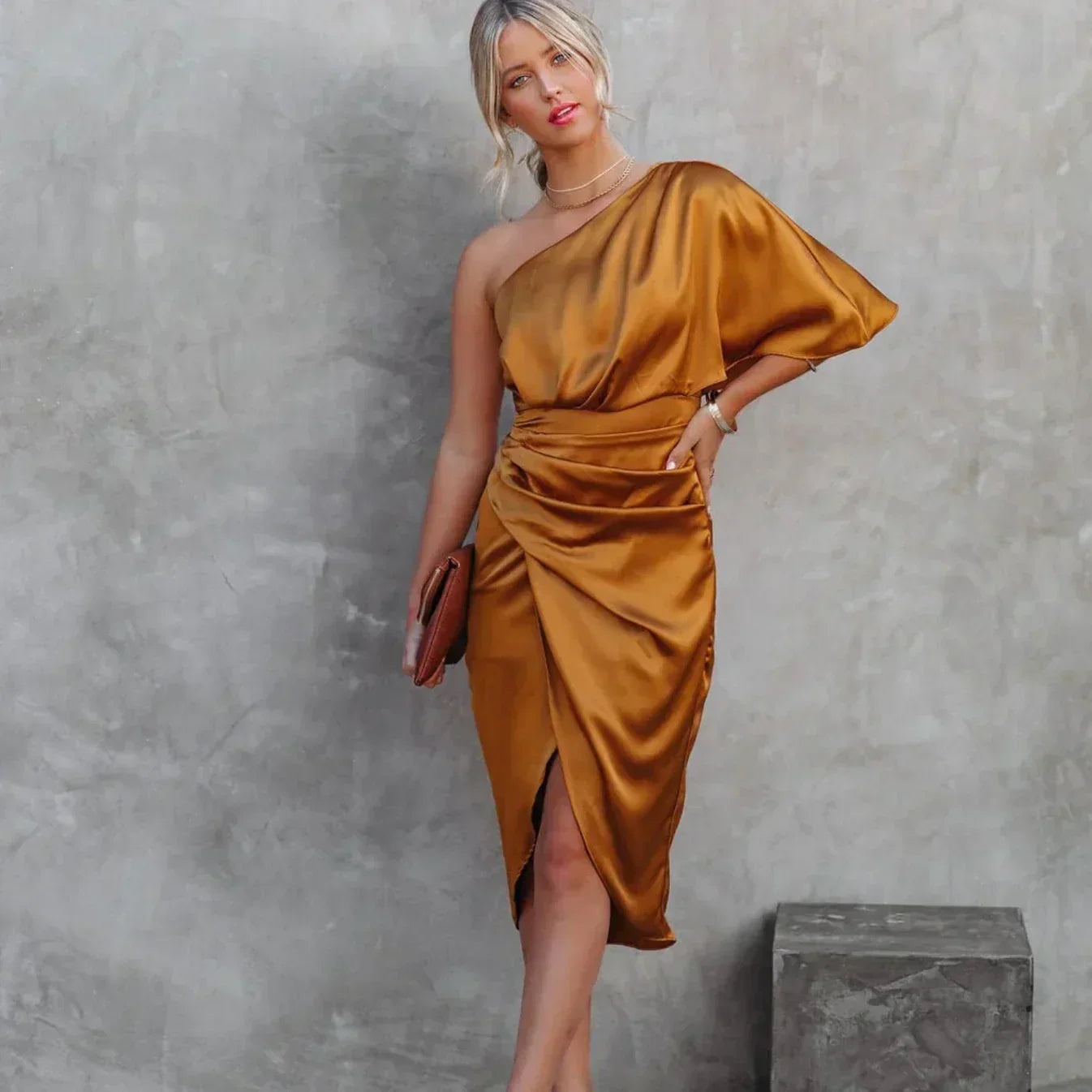 Elaris | Abito Midi Elegante da Donna Monospalla con Drappeggio