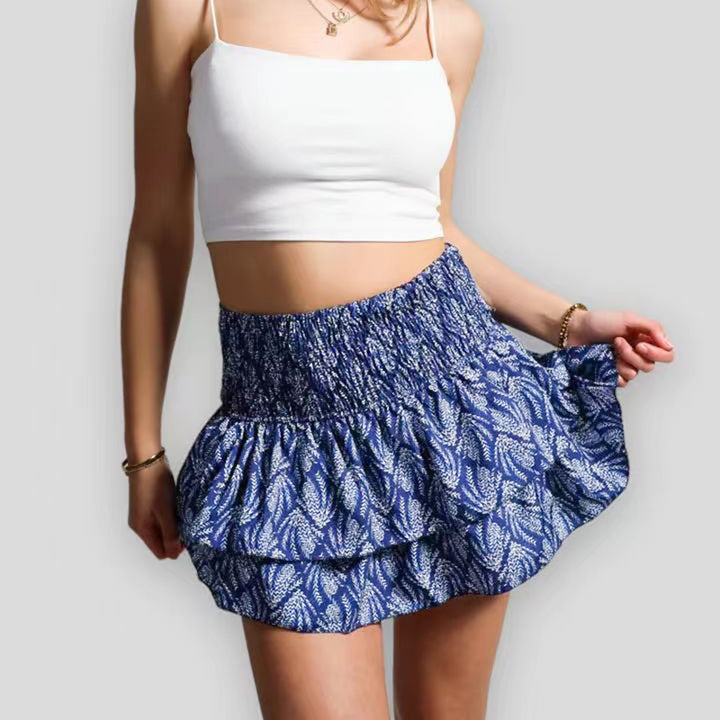 Roselina | Women's Patterned Mini Skirt with Ruffle